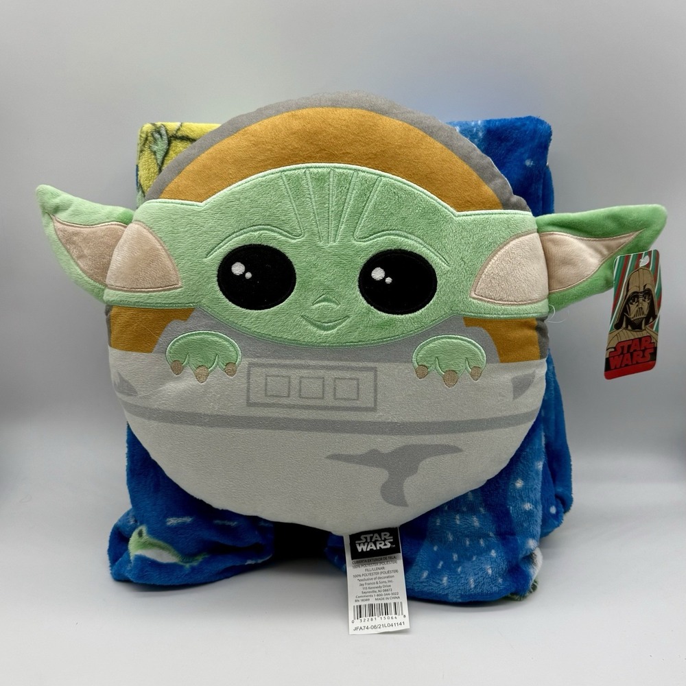Star Wars Grogu Mandalorian Baby Yoda Pillow & Throw 45" x 55" 2-Piece Set